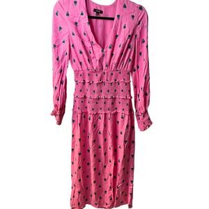 NEW AFRM Chic Pink With Polka Dots And Smocked Waist Midi Dress Size Small/P